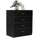 PAPROOS 4 Drawer Black Dresser, Modern Small Chest of Drawers, Wooden Chest of Drawers Storage Cabinet, Wood Dresser Chest Cabinet for Bedroom