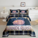 YST Rv Camping Comforter Set Camper Theme Bedding for Boys Girls Adults, Rustic Farmhouse Woodland Bedding Comforter Sets Outdoors Moon Stars down Comforter with 1 Pillowcase, Twin