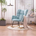 Upholstered Rocking Chair,Velvet Tufted Armchair Rocking Chair Padded Seat with Solid Wood Base, Accent Rocking Armchair for Nursery Living Room Bedroom Balcony,Light Blue