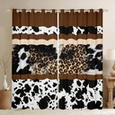YST Western Curtains & Drapes 2 Panels 42"Wx63"L,Brown Cheetah Print Curtains Black and White Cowhide Blackout Curtains,Milk Cow Print Patchwork Wild Animal Skin Western Bedroom Decor