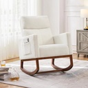 FETON Upholstered Rocking Chair, Boucle Glider Chair Nursery Chair with High Back and Side Pocket, Rocking Accent Armchair with Rubber Wood Legs for Living Room/Bedroom/Nursery, Ivory