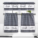 3 Piece Kitchen Curtains and Valances Set for Windows Room, Love Family, Laugh, Live Home Décor (Black and White)