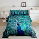 YST Peacock Bedding Set Twin Size Teal Cute Animal Pattern Comforter Set Peacock Feather Printed Decor Duvet Filler Adult Women Soft Quilted Duvet