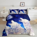 Howling Wolf Comforter Set for Kids Boys Teens, Galaxy Moon Twin Bed Comforter Set for Teen Boys White Wolves Pattern Decor Bedding (1 Comforter + 1 Pillow Case), Blue Moonlight Stars Wolf