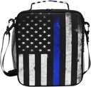 Lunch Box Retro Thin Blue Line Insulated Lunch Bag Large Freezable Lunch Boxes Cooler Meal Prep Lunch Tote with Shoulder Strap for Men/Women/Kids/Boys/Girls