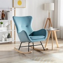 Modern Accent Rocking Chair Velvet Upholstered Nursery Glider Rocker Chair Comfy Side Armchair Rocking Arm Chair with Padded Seat and High Backrest, Solid Wood Legs, for Living Room, Light Blue