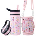 TWINNIS Kids Water Bottle with Strap,14Oz Stainless Steel Insulated Water Bottles with 2 Lids,Mermaid