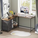 SUPERJARE L Shaped Desk with Power Outlets, Computer Desk with Fabric Drawer & Storage Shelves, Gaming Desk Corner Desk Home Office Desk Writing Desk, Rustic Brown
