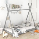 EUROCO Wood Twin Size Platform Bed for Kids, Canopy Tent Bed for Living Room, Gray