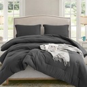 MERITLIFE Dark Grey Lightweight Plain Bedding Comforters Sets, All Season Fluffy Bed Set (90X90In Comforter & 2 Pillowcases),Queen