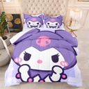Kawaii Kids Comforter and Pillowcase, 3-Piece Kuromi Bedding Set, Full Size, Microfiber, Purple (1 Comforter, 2 Pillowcases)