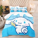 3 Piece Cinnamoroll Comforter Set, 3D Soft Blue Cartoon Cute Dog Print Bedding for All Season, 2 Pillowcases, Full Size, Microfiber