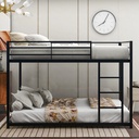 Full over Full Low Bunk Bed for Kids Teens Adults, Metal Bunk Bed Frame with Ladder and Safety Guardrails, Load-Bearing 350Lb, Noise Free, Black 77.1''Lx55.9''Wx53.7''H