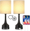 2 Pack Touch Lamps for Bedroom with Dual USB Ports- Bedside Lamps with USB Port