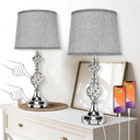 NICTIV Table Lamps Set of 2,Touch Control 3-Way Dimmable Bedside Lamp,Gray Nightstand Lamps with 2 USB and Spiral Cage Base Design Fabric Tapered Drum Shade Desk Lamps for Living Room Bedroom Office