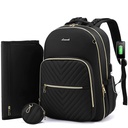 LOVEVOOK Diaper Backpack, Waterproof Quilted Diaper Bag with Changing Station & Pacifier Holder for New Mum & Daddy Travel- Large & Black