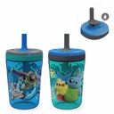 Zak Designs 15Oz Toy Story Kelso Travel Straw Tumbler Plastic and Silicone with Leak-Proof Straw Valve for Kids, 2Pcs Set, Buzz Lightyear and Friends