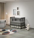 Homiyad 3-In-1 Convertible Crib in Storm Black, Made of Sustainable Pinewood, Non-Toxic Finish, Comes with Locking Wheels, Wooden Nursery Furniture