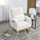 Modern Accent Rocking, Upholstered Nursery with High Backrest and Armrests, Comfy Armchair with 1 Lumbar Pillow and 2 Side Pockets for Living Room