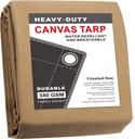 CARTMAN Finished Size 10X12 Feet Tan Canvas Tarp with Rustproof Grommets, 12 Oz Heavy Duty Multipurpose Tarpaulin Cover for Canopy Tent, Roof, Camping, Woodpile