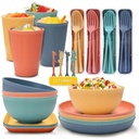 Ohhgo 48Pcs Wheat Straw Dinnerware Sets – Reusable Unbreakable Dinnerware Set with Large Wheat Straw Plates, Cups, Mugs, Forks, Spoons, Knives & More