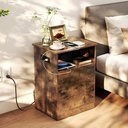 TC-HOMENY Nightstand with Charging Station Modern End Side Table with Storage Cabinet & USB Ports & Power Outlets for Bedroom Living Room
