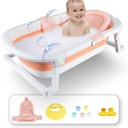 ANJORALA Folding Baby Bath Tub with Bath Seat, Portable Foldable Baby Bathtub for Infant and Newborn, Pink+Net