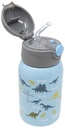 MIRA 15Oz Insulated Kids Water Bottle with Straw, One Touch Lid, Stainless Steel, Dinosaurs