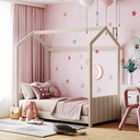 Bellemave Twin Size House Bed for Kids, Velvet Montessori Floor Bed with Headboard & Footboard, Twin Bed Frame for Toddlers Girls Boys （Twin, Beige)