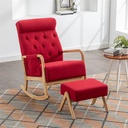 Glider Rocking Chair with Ottoman Set, Linen Upholstered Living Room Chairs with Side Pocket and Ergonomic Backrest, Leisure Single Armchair Side Chair Vanity Chair, Red