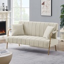 Bianlte Velvet Loveseat Sofa Couch,Modern Comfortable Sofa Loveseat Small Sofa Couch for Living Room Bedroom Apartment Dorm,Gold Metal Leg & 2 Throw Pillows,Beige