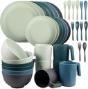 Loobuu Plastic Dinnerware Sets (36PCS) - Lightweight & Unbreakable Dinnerware Set - Microwave Safe Plates Set, Bowls, Cups Mugs, Service for 6, Great for Kids & Adult (Multicolor)