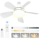 Socket Fan Light, 2000 Lumens 18" LED Ceiling Fans with Lights and Remote, 3000K-6500K Dimmable 5 Blades Screw in Ceiling Fan for Indoor Bedroom Living Room Cloakroom Kitchen Garage, White