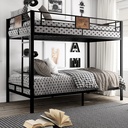 Amolife Metal Twin over Twin Size Bunk Bed Frame with Stairs & Full-Length Guardrail, Black