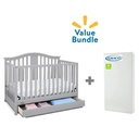 Graco Solano 5-In-1 Convertible Crib with Drawer in Pebble Gray & Premium Foam Crib Mattress