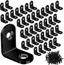 40PCS L Bracket Corner Brace Sets, Stainless Steel Corner Bracket, 90 Degree Right Angle Bracket, Metal L Brackets for Shelves Wood Furniture Cabinet Chair Drawer with 80PCS Screws, Black (20Mmx20Mm)