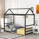 Twin Size House Bed with Roof and Chimney,Metal Platform Bed,Toddlers House Bed Frame,Floor Bed Montessori Bed,Box Spring Needed(Slats Kit Not Included)For Toddlers Kids Boys Girls