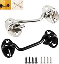 Gate Latch for Outdoor Fence, 4 Inch Metal Bedrooms Hook Latch, 2 Pcs Barn Door Lock Latch, Stainless Steel Door Latch Lock Hook and Eye Latch with Screws, Hook Lock Latch for Fence Door-Black/Silver