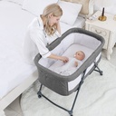 XJD Bedside Bassinet for Baby, Easy Folding, Bedside Sleeper with Wheels, with Mosquito Nets, Large Storage Bag, for Infant Baby Newborn - Gray