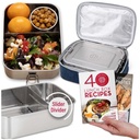 Stainless Steel Lunch Box | Recipe Book & Cooler Bag | Leakproof Lid | Moveable Divider | Plastic Free | 40.5Oz