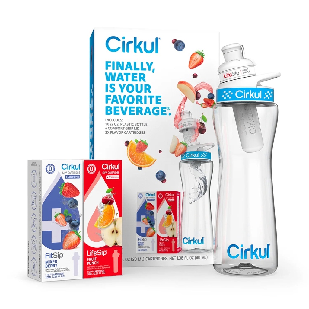 Cirkul 22Oz Water Bottle Starter Kit - Flavor Cartridges Included