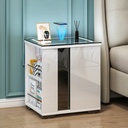 ETASE White Side Table End Table with Adjustable Shelf, LED Nightstand with Wireless Charging Station, High Gloss Bedside Table with USB Charging, Smart Night Stand for Home Office Use (Left Side)