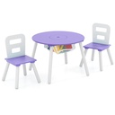 Costway Kids Wooden round Table & 2 Chair Set W/ Center Mesh Storage Purple