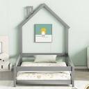 Bellemave Five Colors to Choose from Twin Size Wood Platform Bed,With House-Shaped Headboard Floor and Fences,No Box Spring Needed,Gray.