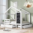 Bellemave Twin Size House Bed with Storage Drawers and Blackboard Playhouse Platform Bed with Guardrails and Wooden Slats Montessori Twin House Bed for Kids, Boys, Girls, 2 Assembly Options, White
