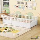 Bellemave Twin Size Floor Bed with Door and High Fence Guardrails Toddler Floor Bed without Bed Slats Wooden Floor Bed Montessori Bed Frame for Kids, Boys, Girls (Twin, White, without Slats)