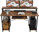 IRONCK Industrial Computer Desk 55", Home Office Desk with Printer Monitor Stand Large Workstation with Storage Shelves and CPU Stand, Studying Writing Table for Home Office, Vintage Brown