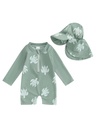 Qtinghua Infant Toddler Baby Boys Rash Guard Swimsuit Romper Long Sleeve Turtle/Dinosaur Print Bathing Suit Swimwear with Swim Cap Green 0-3 Months