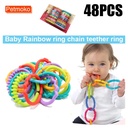 48 Pack Baby Teether Rings Links Toys Colorful round Connecting Ring for Rattle Strollers Car Seat Travel Toys - Suit for Baby, Infant, Newborn, Kids(Rainbow Colors)