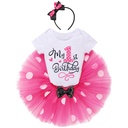 IBTOM CASTLE Toddler Baby Girls 1St 2Nd Birthday Outfit Mini Polka Dots Romper Tutu Dress Mouse Ears Headband Princess Skirt Set for Photo Shoot 1 Year Hot Pink